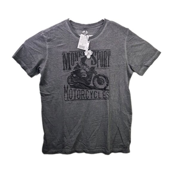 Monkey Sport Motorcycle Head T-Shirt Men’s M Gray Oil Wash Graphic Biker Tee - Picture 1 of 8